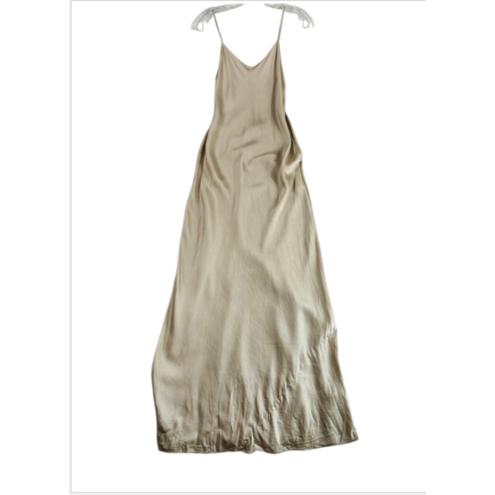 Quince 100% Washable Silk Maxi Slip Dress Women Sz S Champagne SEE NOTES - Picture 2 of 15